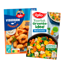 Iglo lekkerbekjes, fish cuisine, crispino, kibbeling, schatzoekers, garnalen of groente idee 